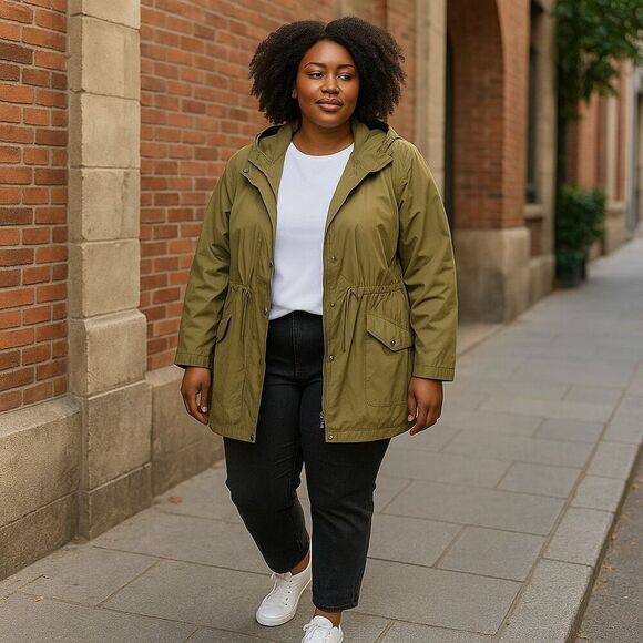 Eileen Fisher Olive Green Hooded Jacket Weather Resistant , XL - Picture 1 of 5